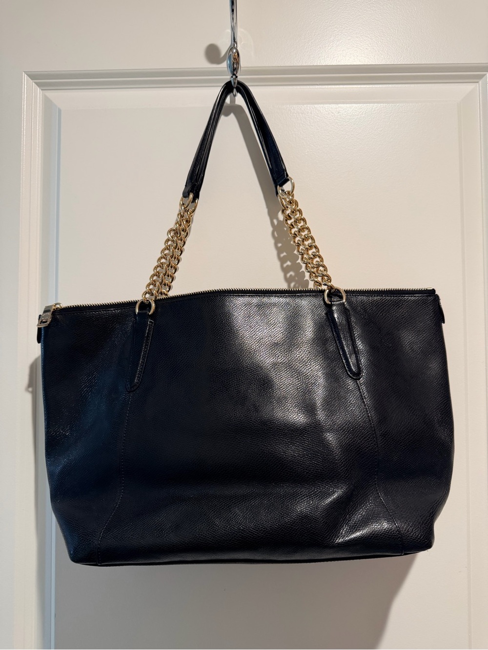 Coach Black Leather Tote with Gold Chain Strap - Picture 2 of 4